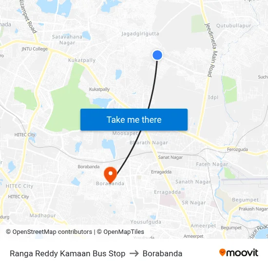 Ranga Reddy Kamaan Bus Stop to Borabanda map