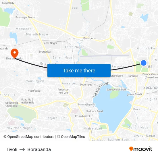 Tivoli to Borabanda map