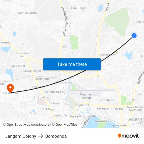 Jangam Colony to Borabanda map