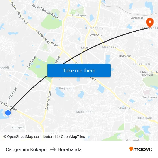 Capgemini Kokapet to Borabanda map