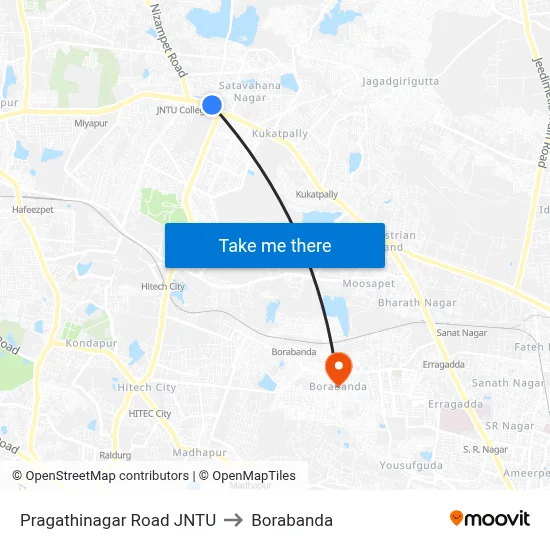 Pragathinagar Road JNTU to Borabanda map