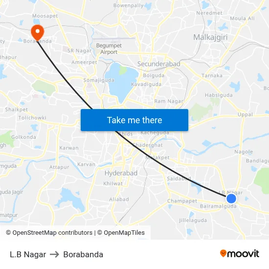 L.B Nagar to Borabanda map