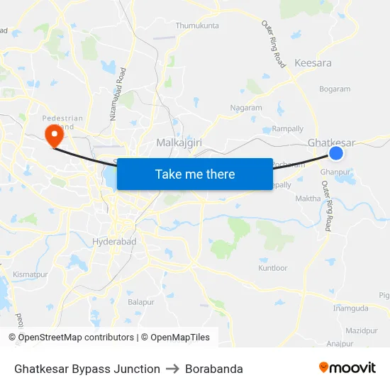 Ghatkesar Bypass Junction to Borabanda map