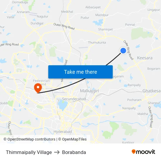 Thimmaipally Village to Borabanda map
