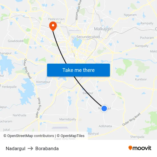 Nadargul to Borabanda map