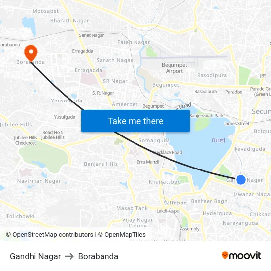 Gandhi Nagar to Borabanda map