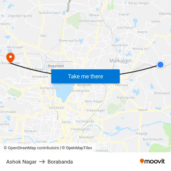 Ashok Nagar to Borabanda map