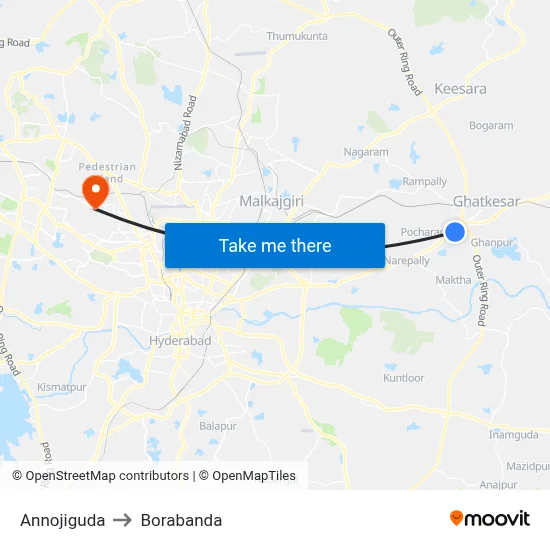 Annojiguda to Borabanda map