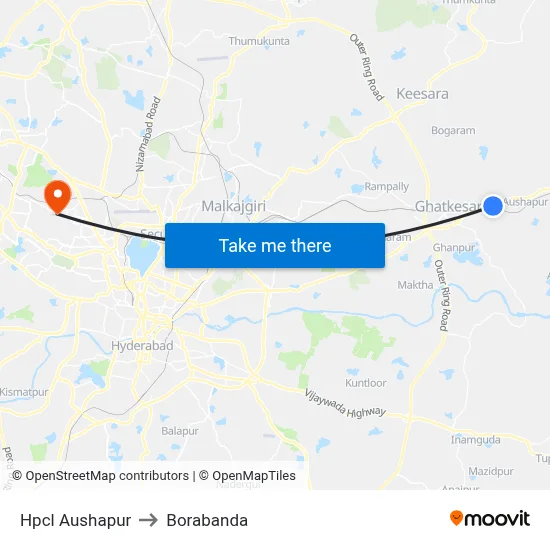 Hpcl Aushapur to Borabanda map
