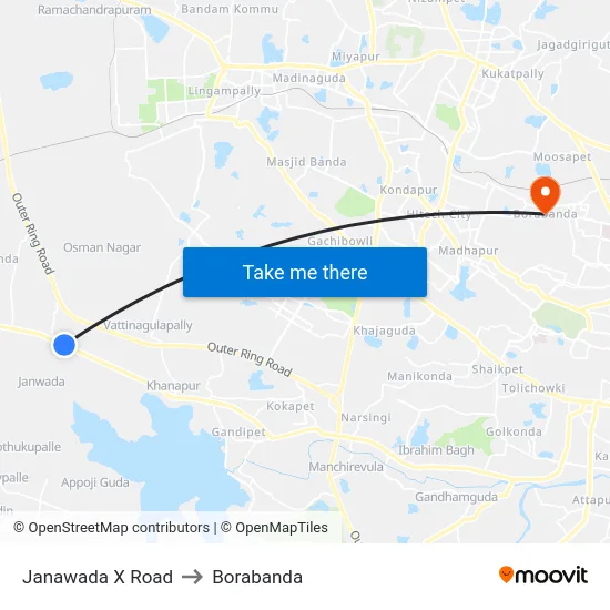 Janawada X Road to Borabanda map
