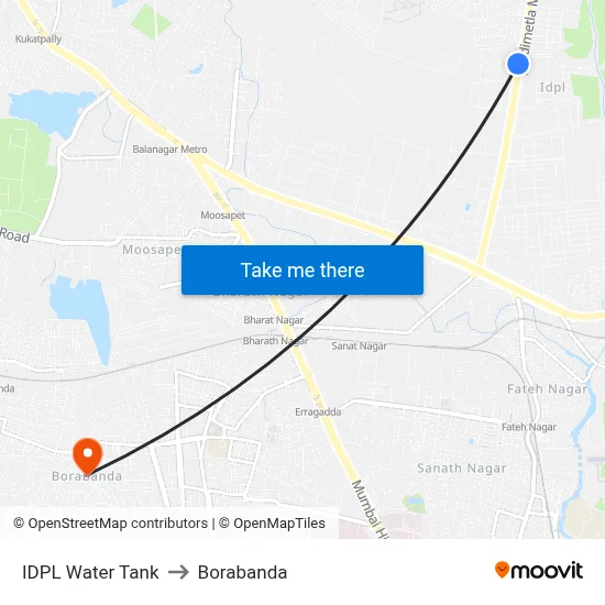 IDPL Water Tank to Borabanda map