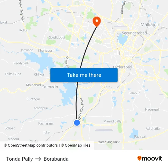 Tonda Pally to Borabanda map