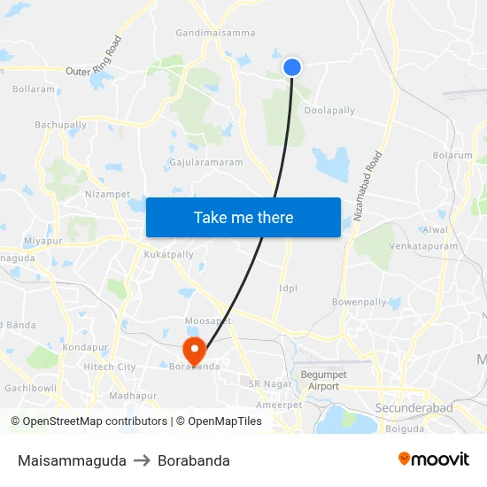 Maisammaguda to Borabanda map