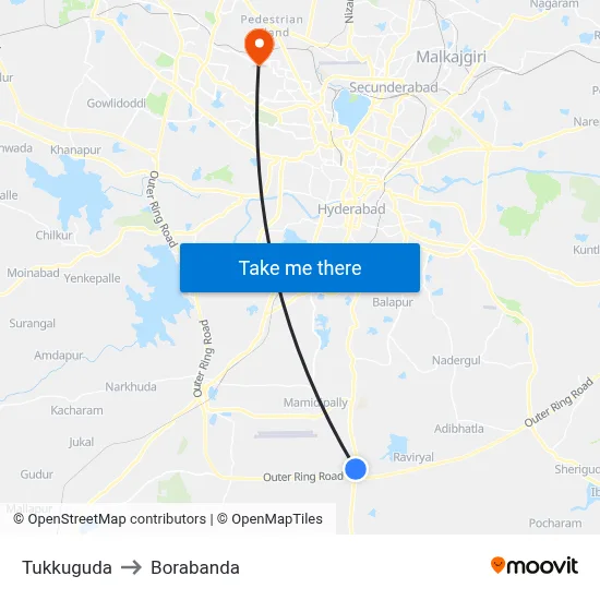 Tukkuguda to Borabanda map
