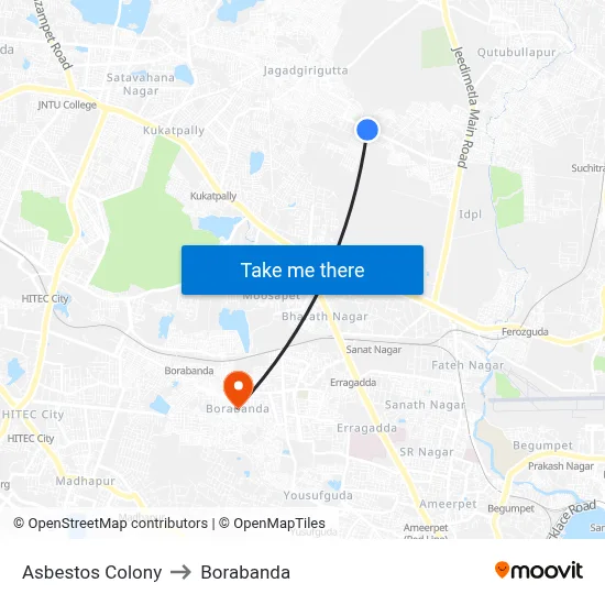 Asbestos Colony to Borabanda map
