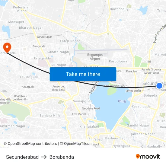 Secunderabad to Borabanda map