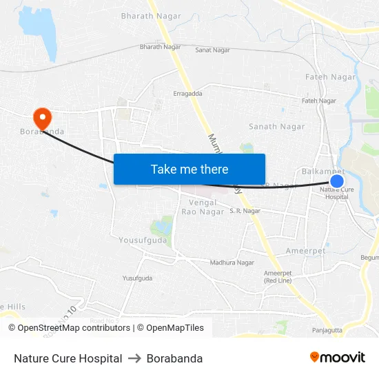 Nature Cure Hospital to Borabanda map