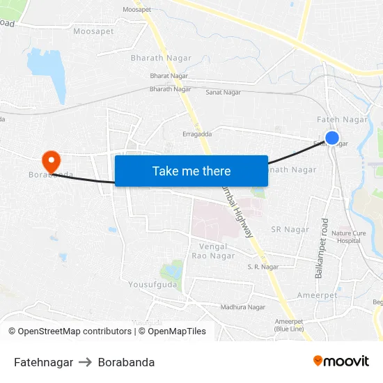 Fatehnagar to Borabanda map