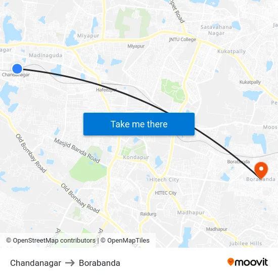 Chandanagar to Borabanda map