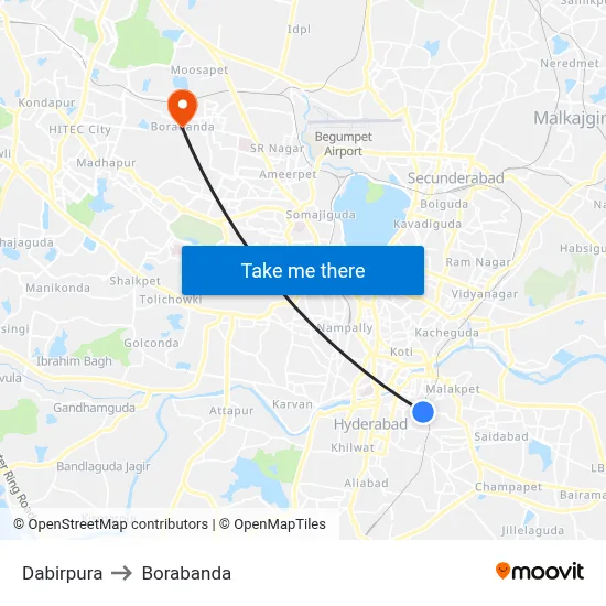 Dabirpura to Borabanda map