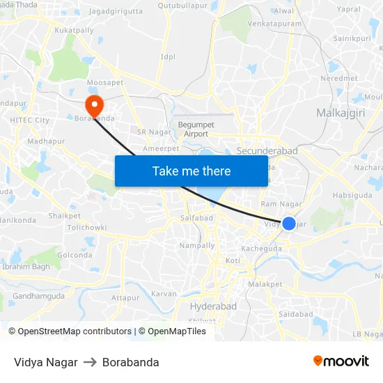 Vidya Nagar to Borabanda map
