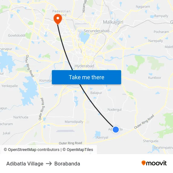 Adibatla Village to Borabanda map
