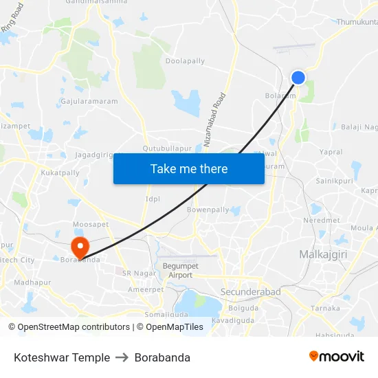 Koteshwar Temple to Borabanda map