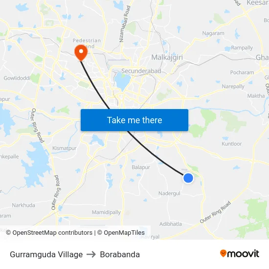 Gurramguda Village to Borabanda map