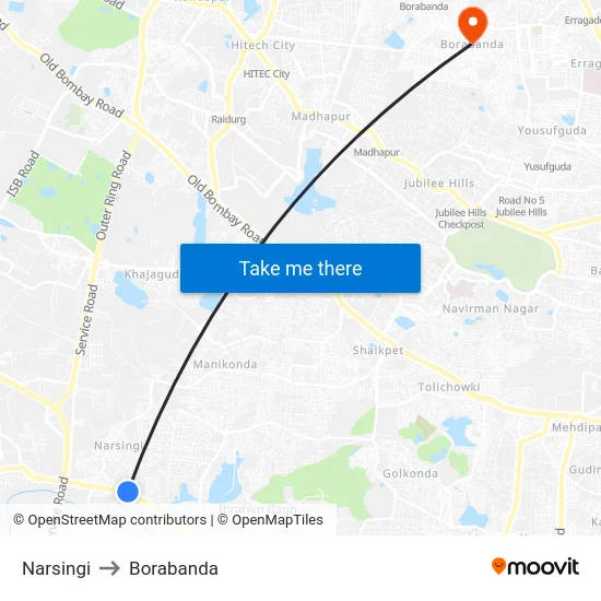 Narsingi to Borabanda map