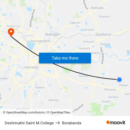 Deshmukhi Saint M.College to Borabanda map