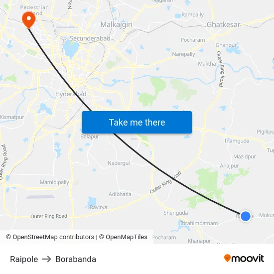 Raipole to Borabanda map