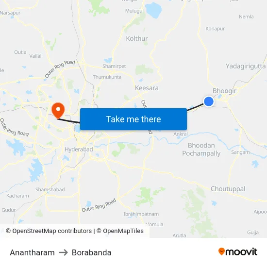 Anantharam to Borabanda map