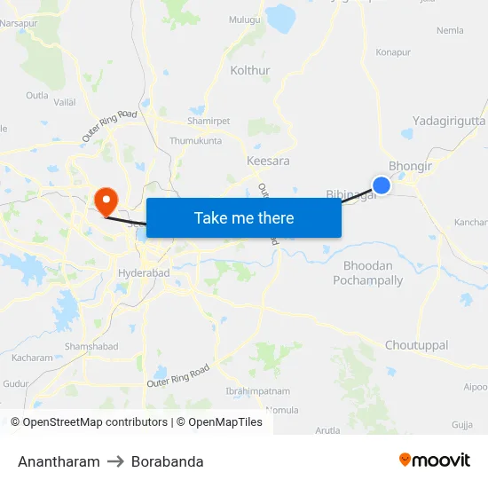 Anantharam to Borabanda map