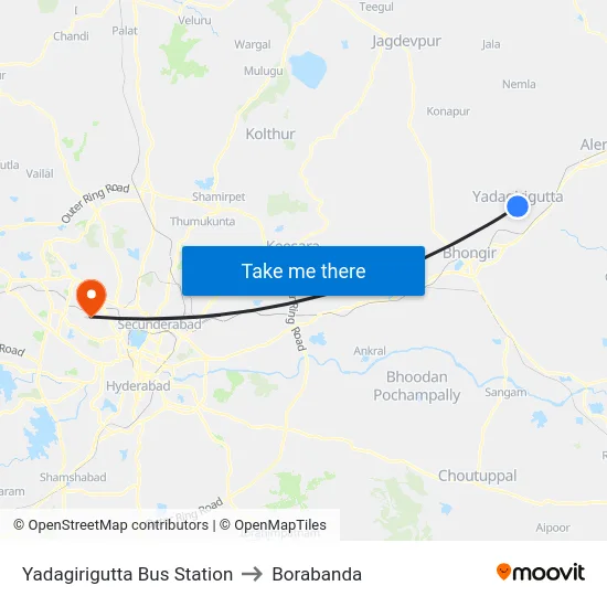Yadagirigutta Bus Station to Borabanda map