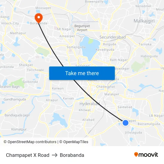 Champapet X Road to Borabanda map
