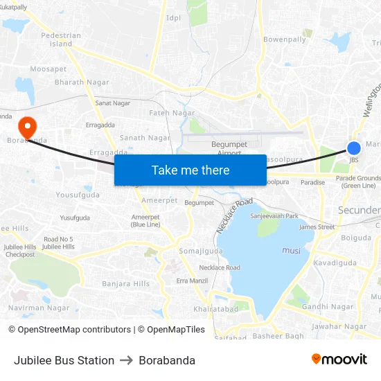Jubilee Bus Station to Borabanda map