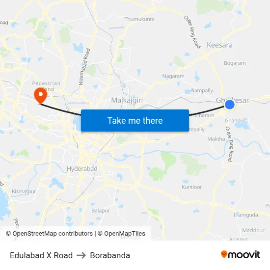 Edulabad X Road to Borabanda map