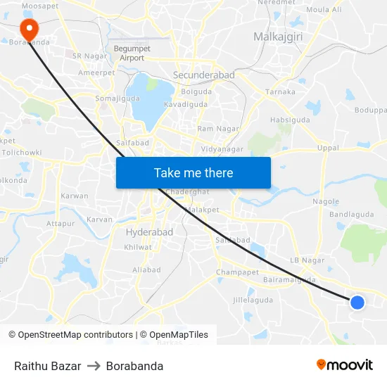 Raithu Bazar to Borabanda map