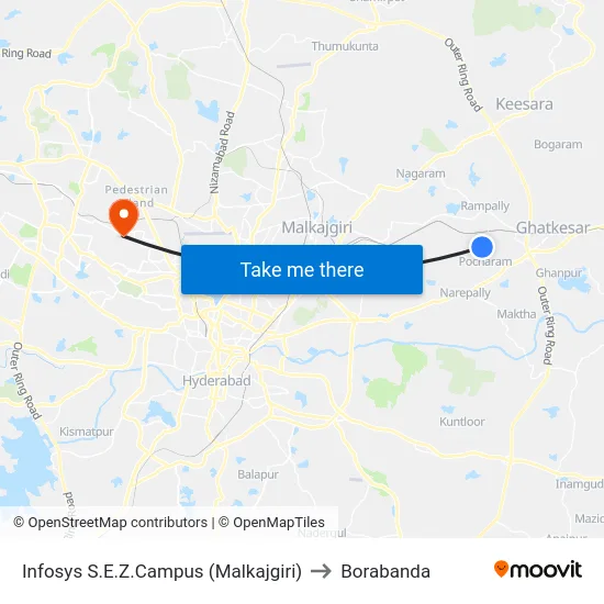 Infosys S.E.Z.Campus (Malkajgiri) to Borabanda map