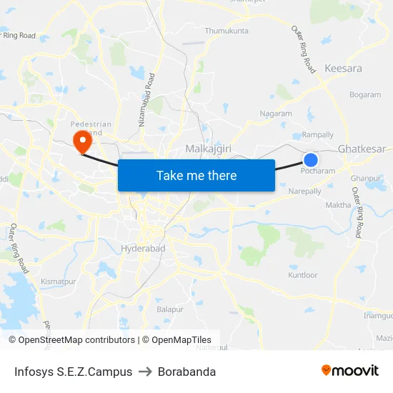 Infosys S.E.Z.Campus to Borabanda map