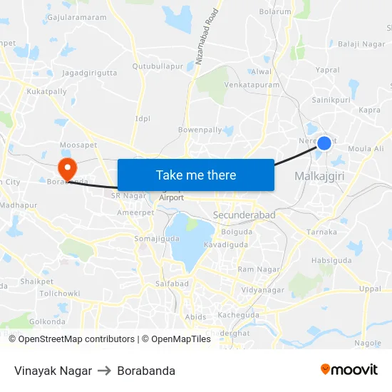 Vinayak Nagar to Borabanda map