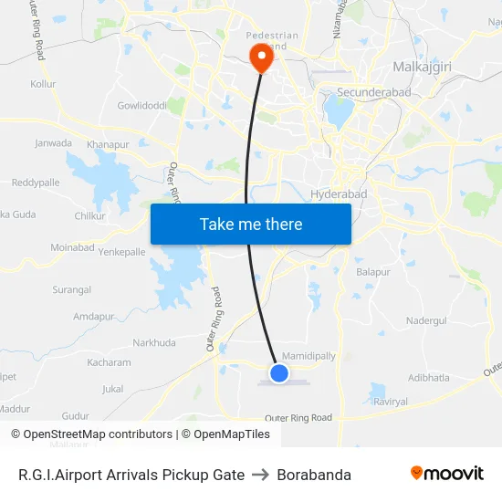 R.G.I.Airport Arrivals Pickup Gate to Borabanda map