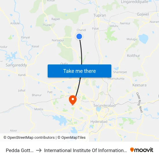 Peddagottimukla Twd Medchal to International Institute Of Information Technology, Hyderabad map