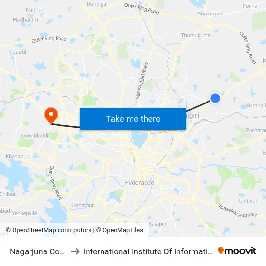 Nagarjuna Colony Twds_N to International Institute Of Information Technology, Hyderabad map