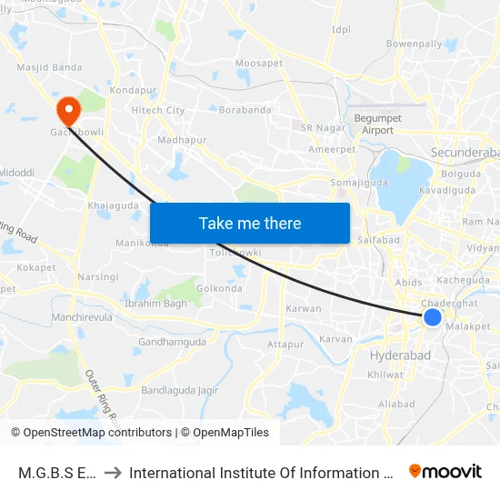 M.G.B.S Exit Gate to International Institute Of Information Technology, Hyderabad map