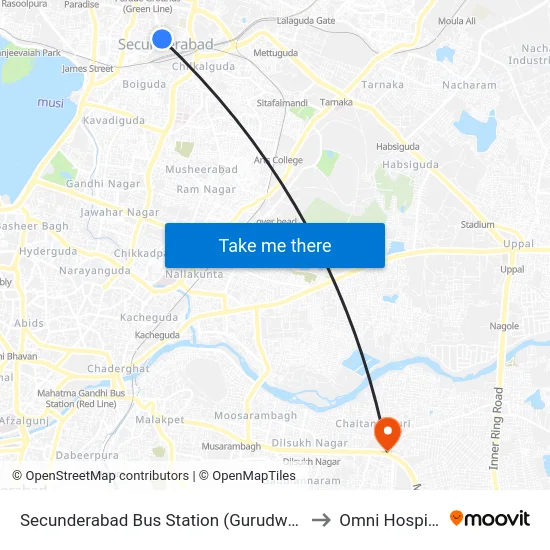 Secunderabad Bus Station to Omni Hospital map