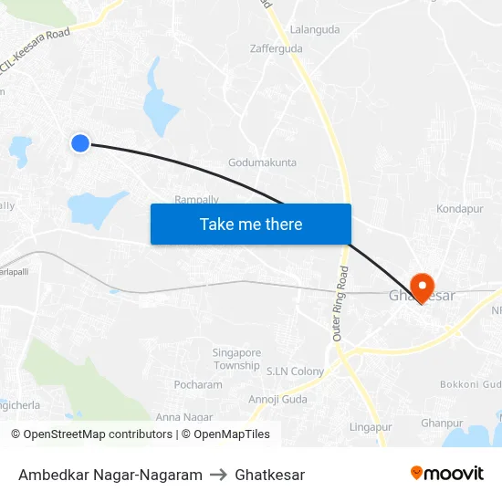 Ambedkar Nagar-Nagaram to Ghatkesar map
