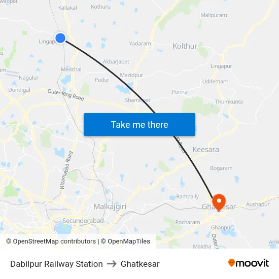Dabilpur Railway Station to Ghatkesar map