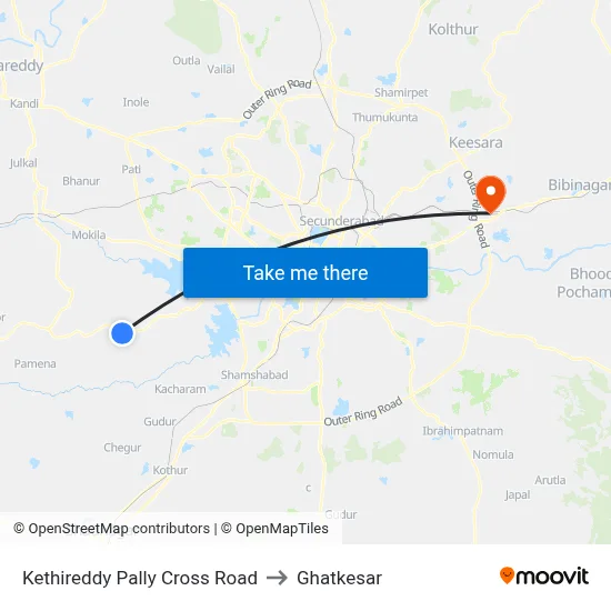 Kethireddy Pally Cross Road to Ghatkesar map