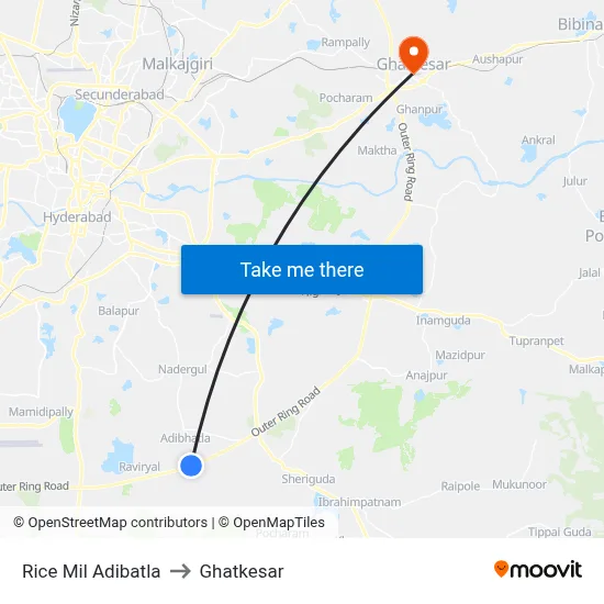 Rice  Mil Adibatla to Ghatkesar map